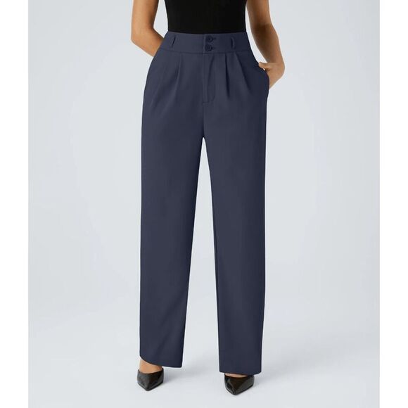 NWT Size XL Halara High Waisted Button Zipper Side Pocket Shirred Straight Leg W - Picture 1 of 2